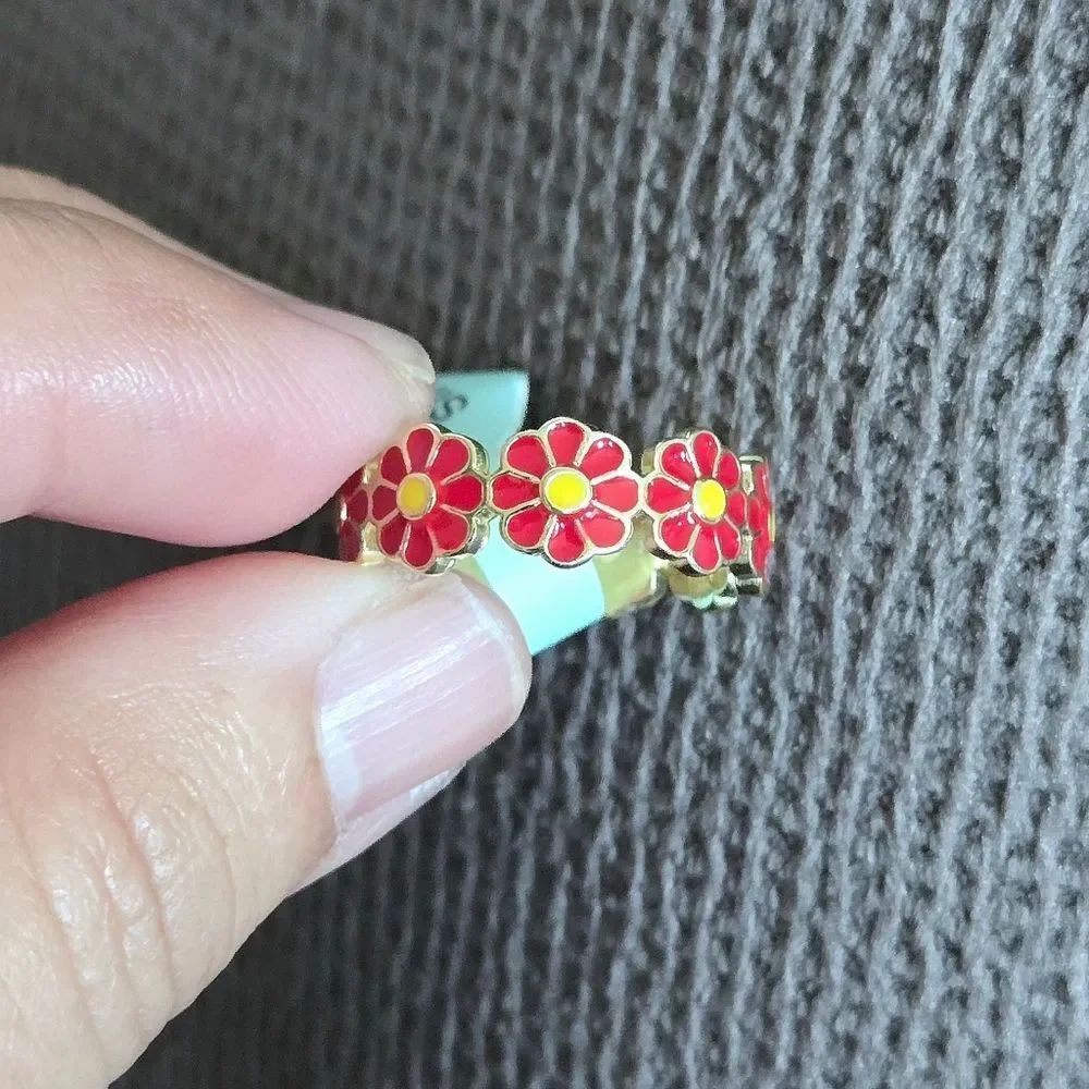 Cote d' Argent Red❤ and Yellow💛 Enamel Floral🌼 Wrap Around Ring - Picture 10 of 15